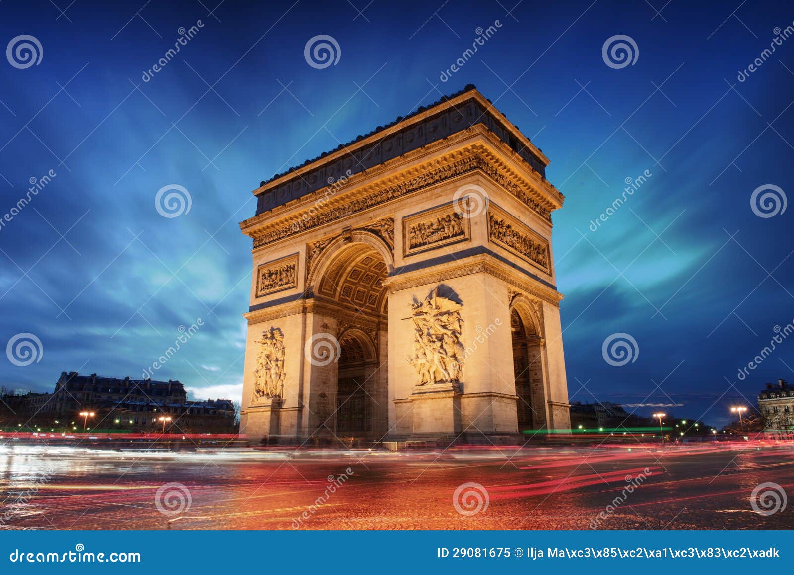 arc de triomphe paris city at sunset