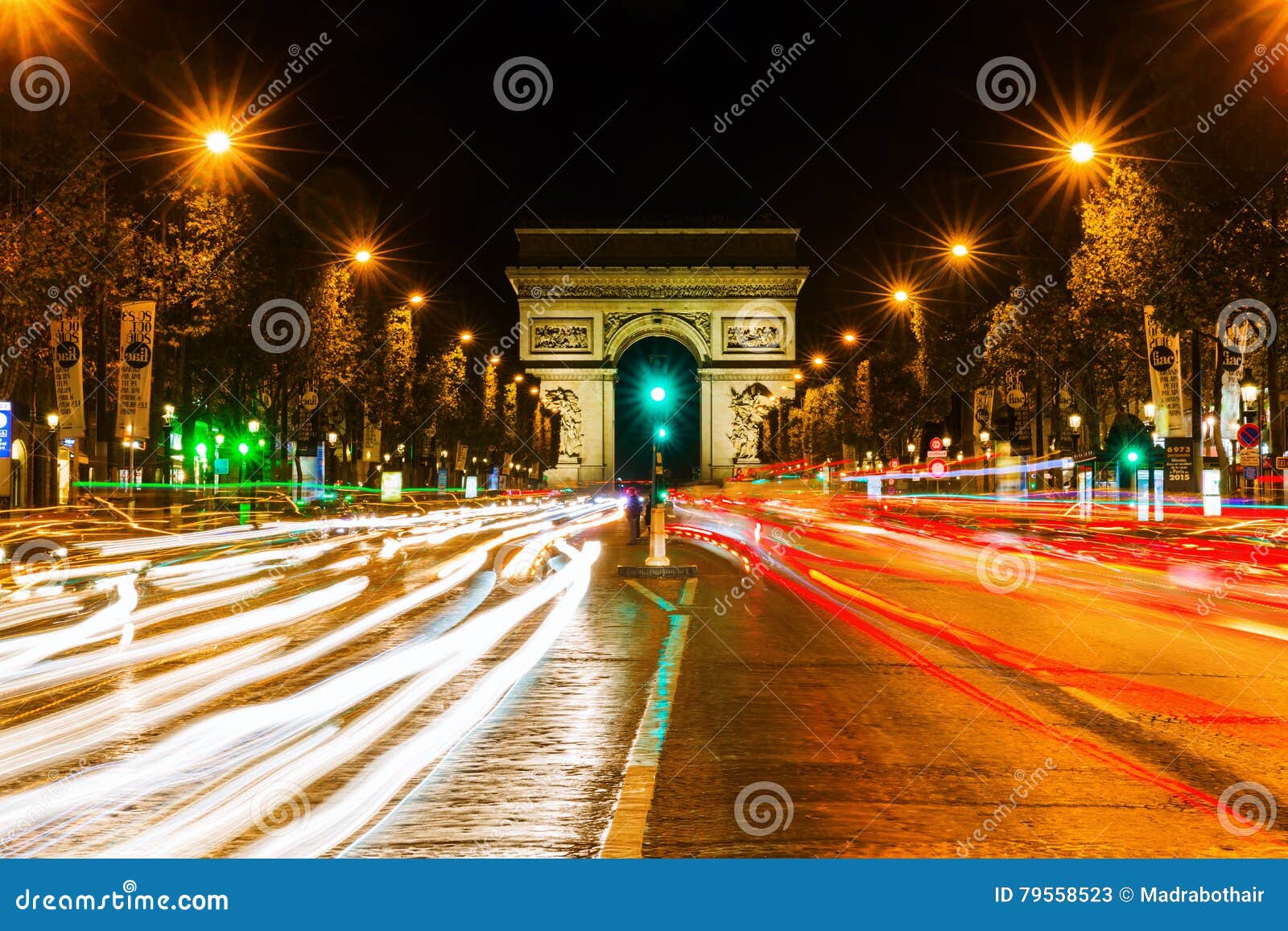 Arc de Triomphe at night, Place Charles de Gaulle, Champs Elysees