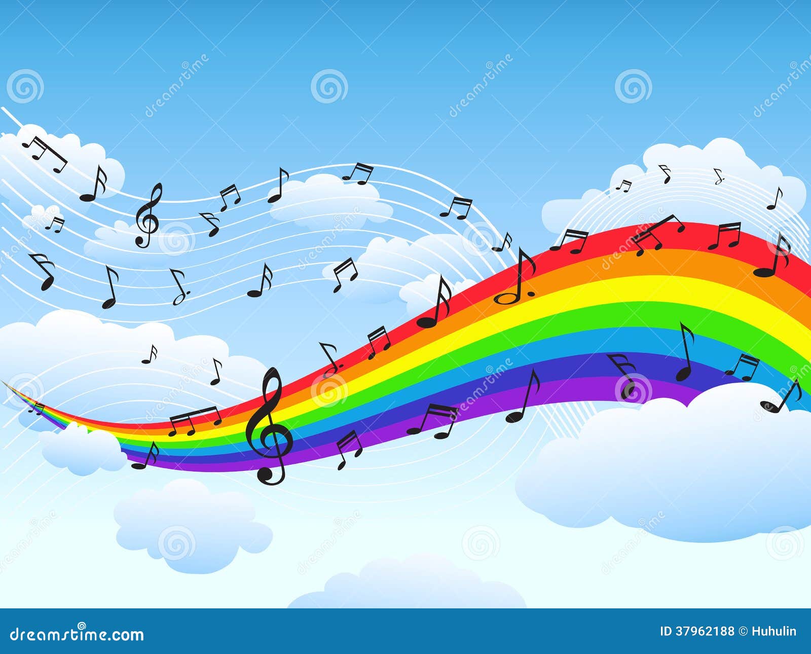Arc-en-ciel Heureux Avec Le Fond De Note De Musique Illustration de Vecteur  - Illustration du élément, courbe: 37962188