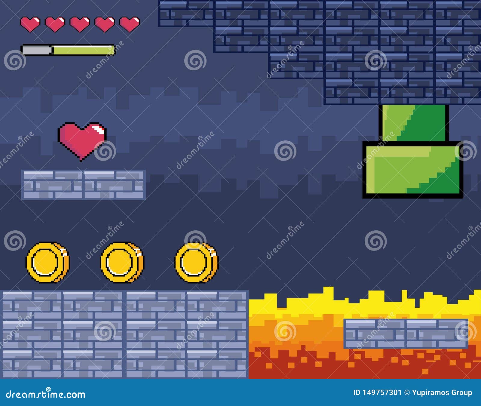 Arcade Game World And Pixel Scene Design Vector Illustration