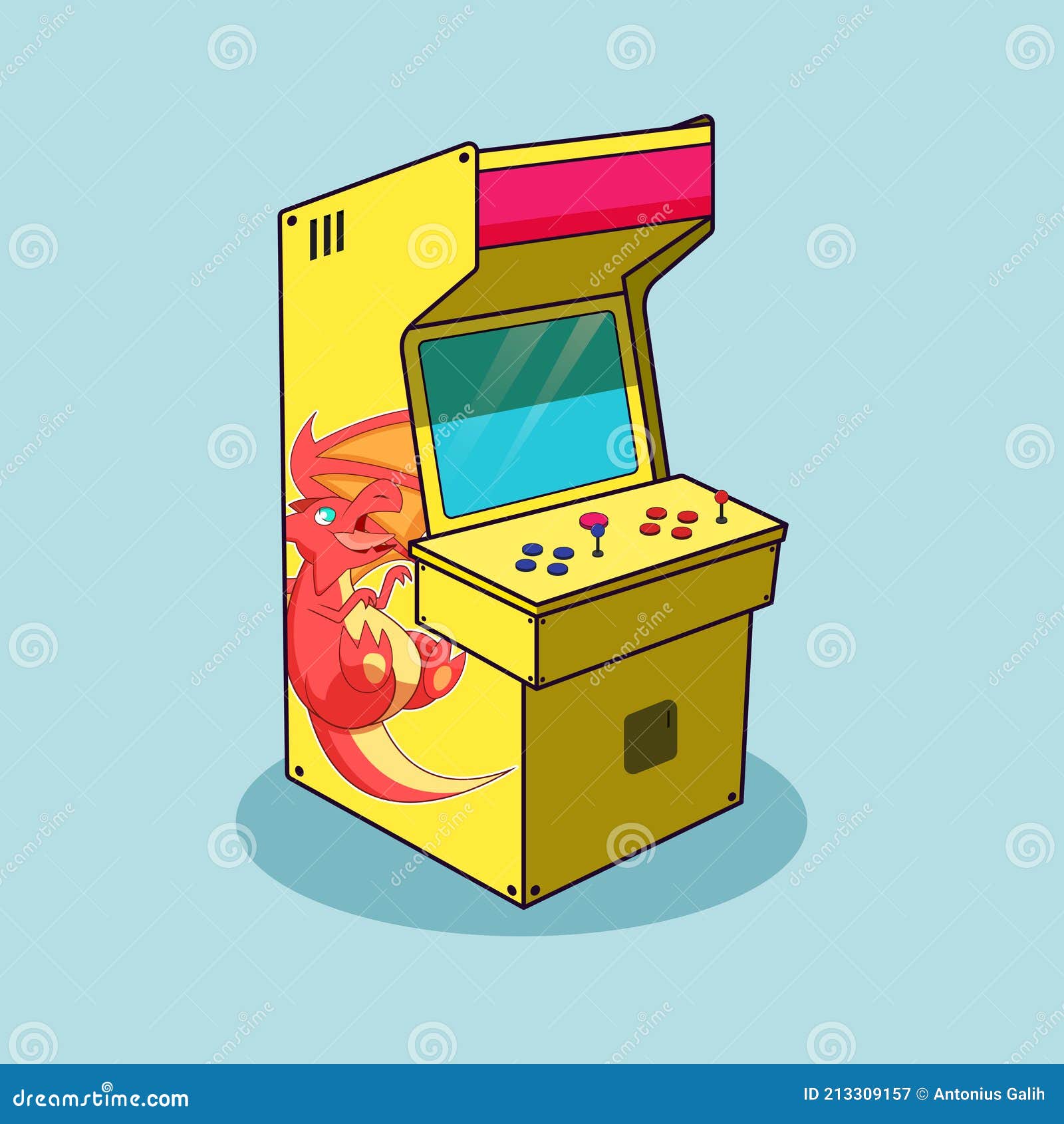 Arcade Machine Cartoon Game with Dragon Illustration on it Stock Vector -  Illustration of button, graphic: 213309157
