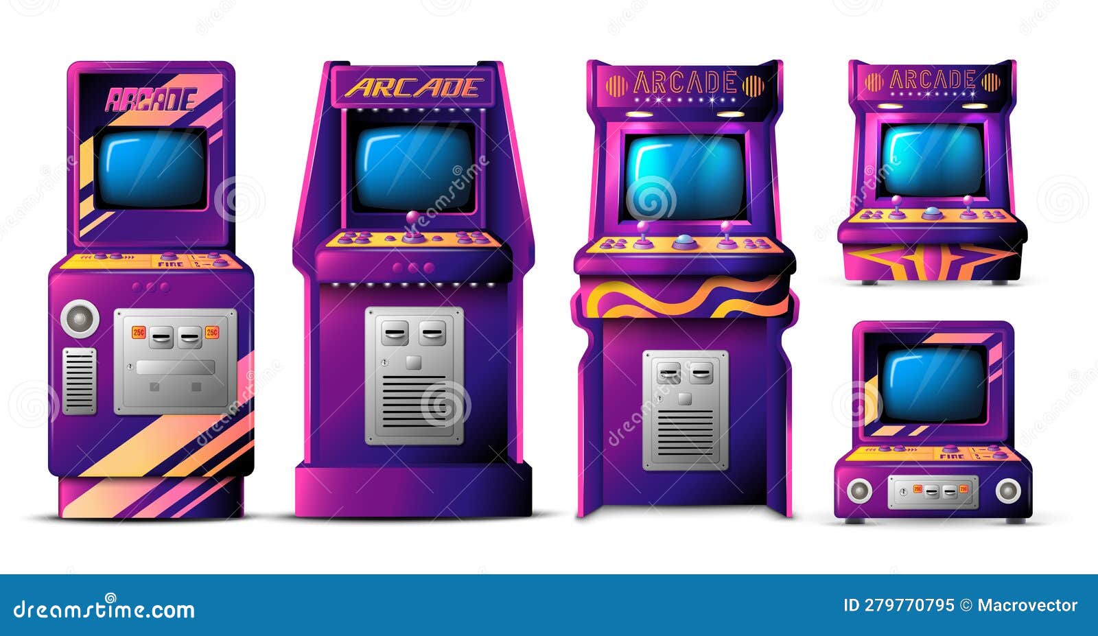 Arcade Machines Realistic Set Stock Vector Illustration of video