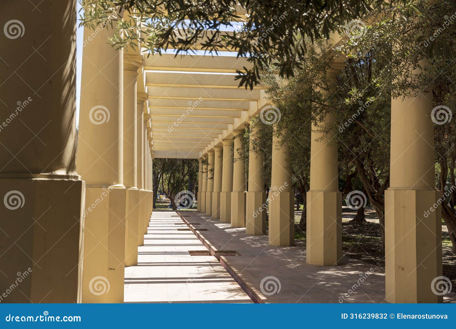 arcade situated within the jardins del turia gardens in valencia, spain