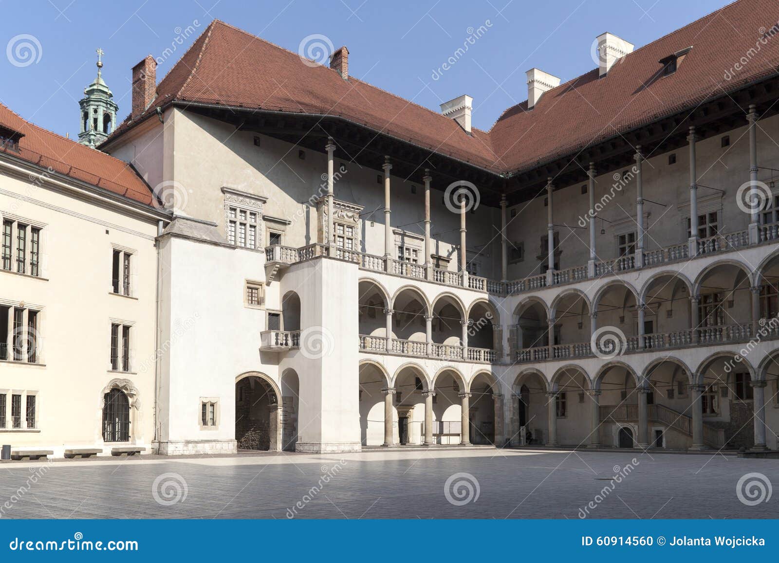 arcaded courtyard of royal castle wawel in cracow in poland