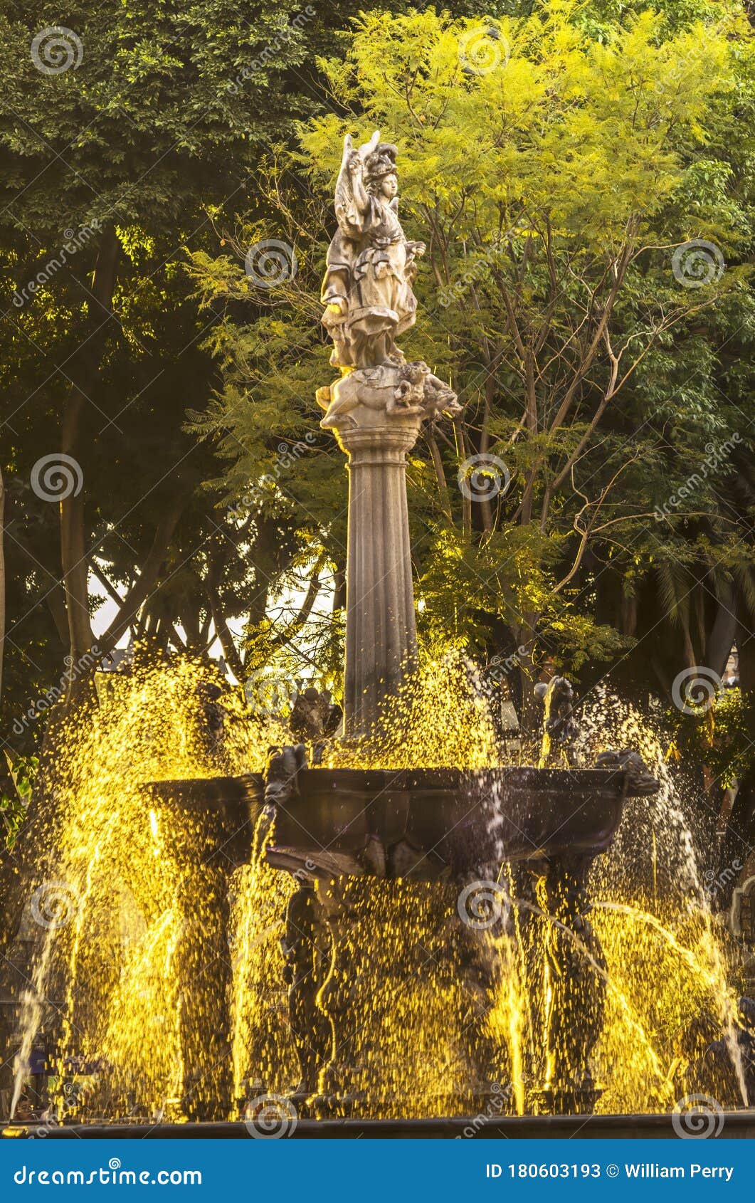 arcangel fountain zocalo park plaza sunset puebla mexico