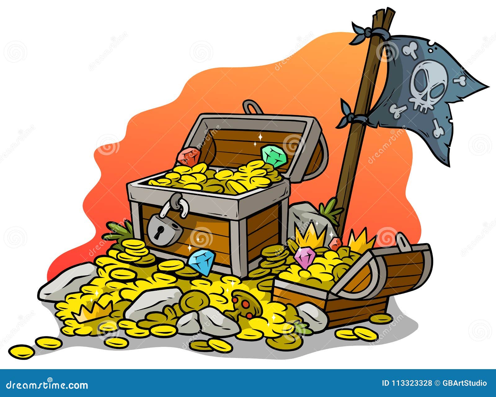 O Grupo Dos Desenhos Animados De Arcas Do Tesouro Do Pirata Abre E Fechado,  Vazio E Completo De Moedas E De Joia De Ouro Pilha Do Ilustração do Vetor -  Ilustração de