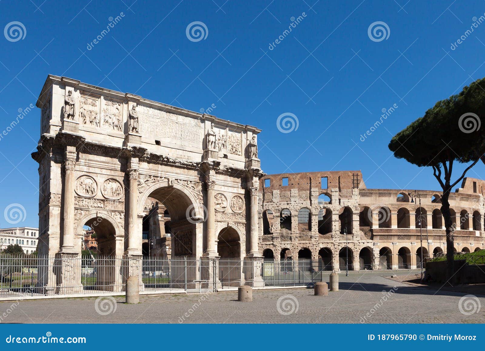 the arch of constantine arco di costantino. .triumphal arch and colosseum on background. rome