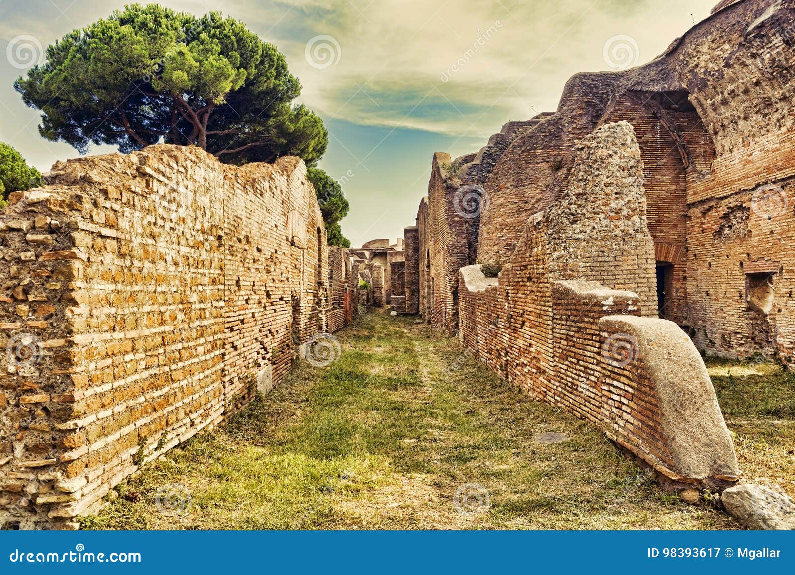 archaeological roman empire street view in ostia antica - rome