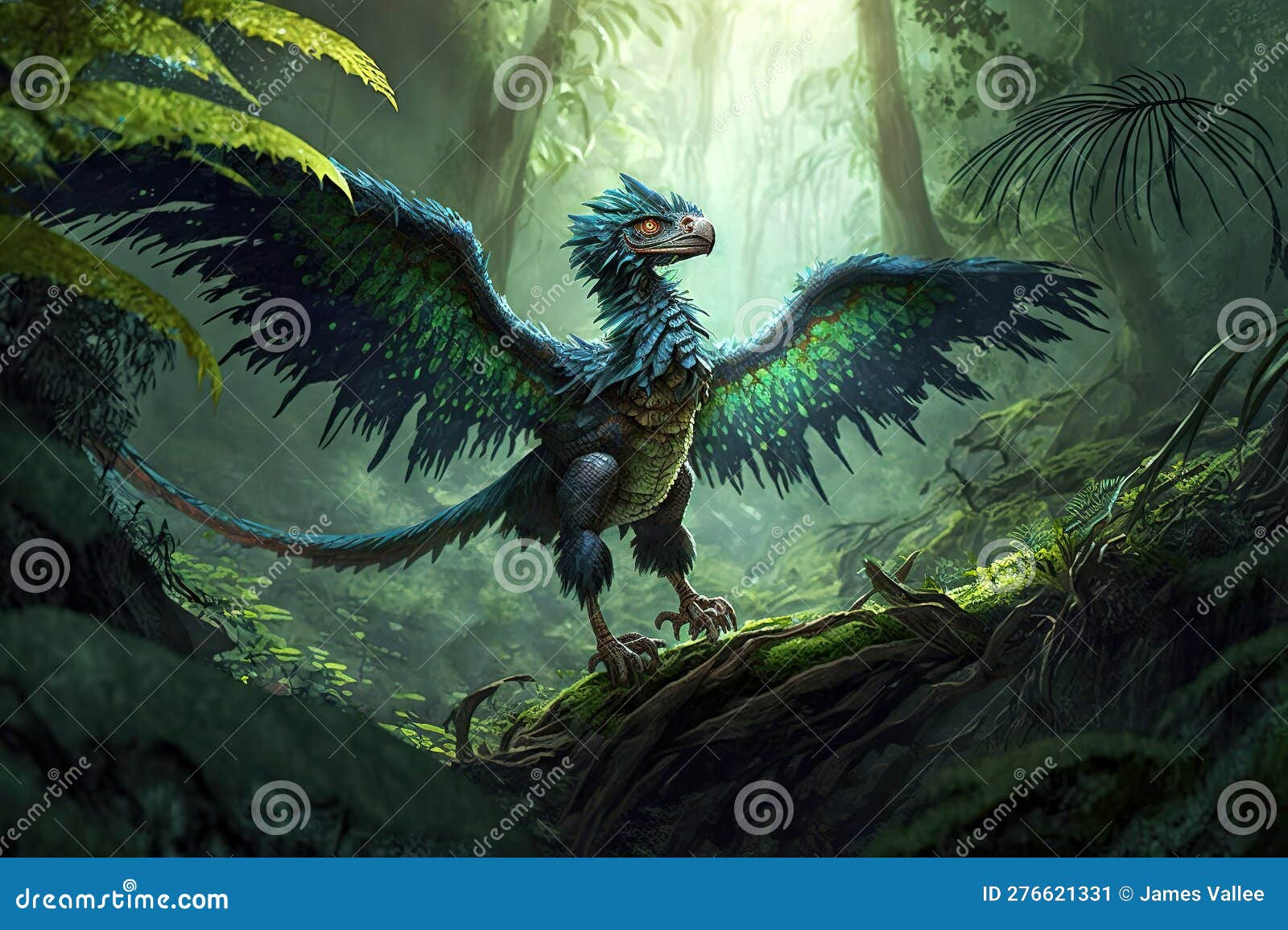 Archaeopteryx Dinosaur in a Prehistoric Setting Ai Generative Stock