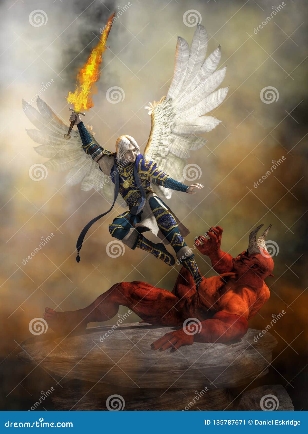 Archangel Michael Defeating Satan Stock Illustration - Illustration of ...