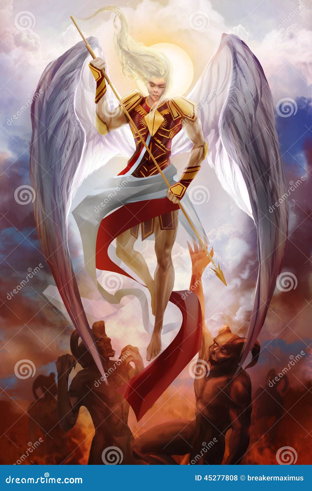 Anime style illustration of a flying male angel