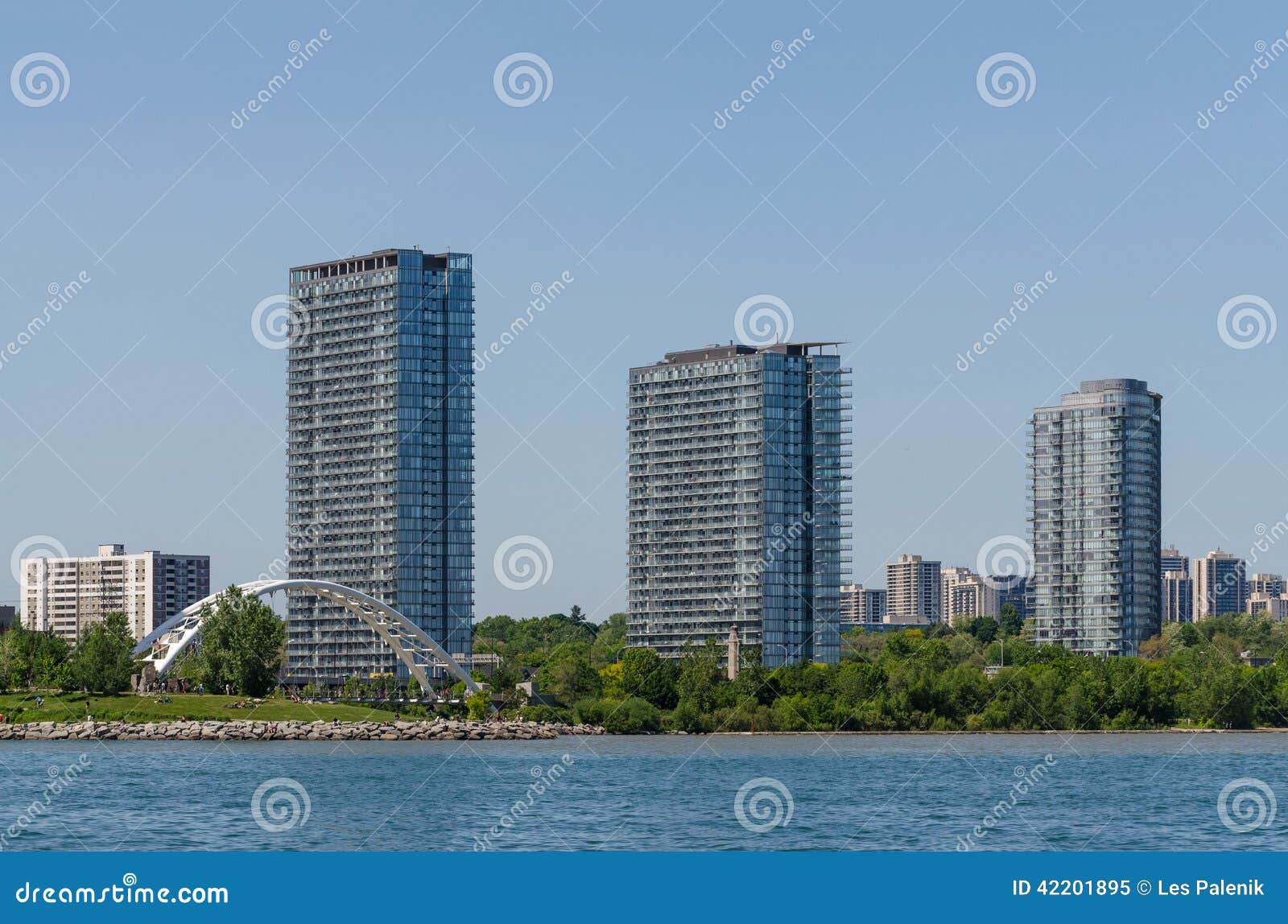 Arched Bridge and Apartment Buildings Stock Image Image of lake
