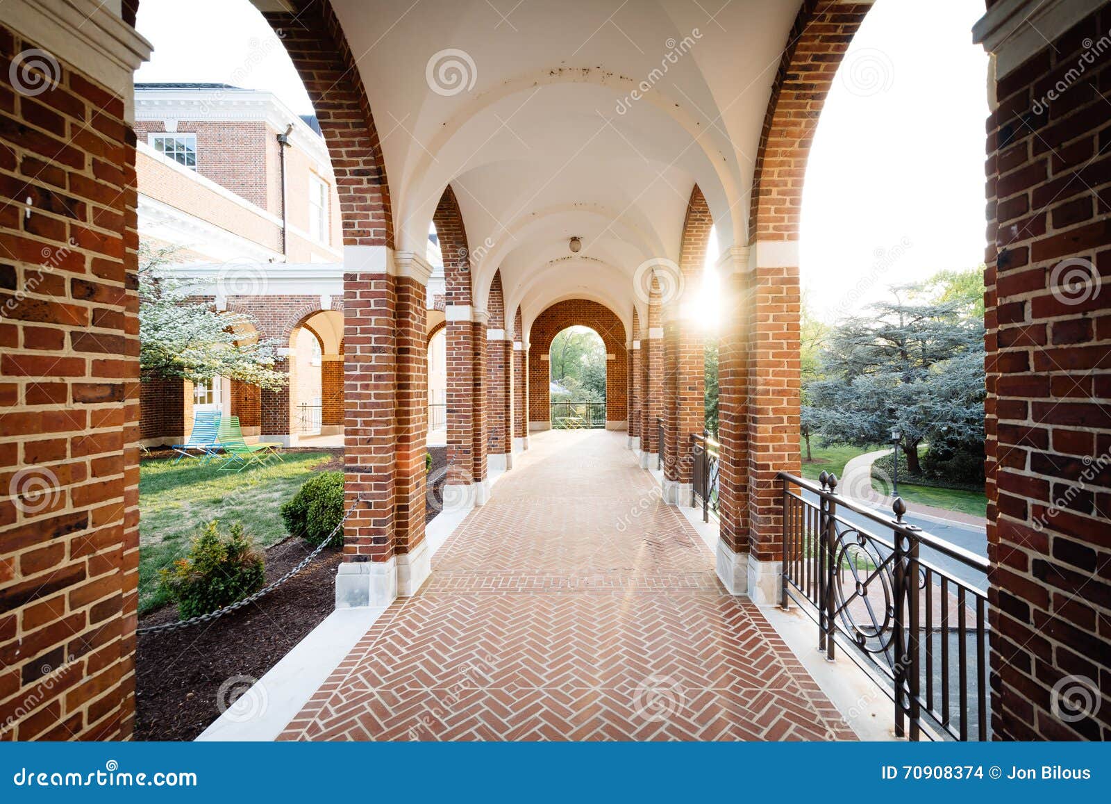 arched corridor at johns hopkins university, in baltimore, maryland.