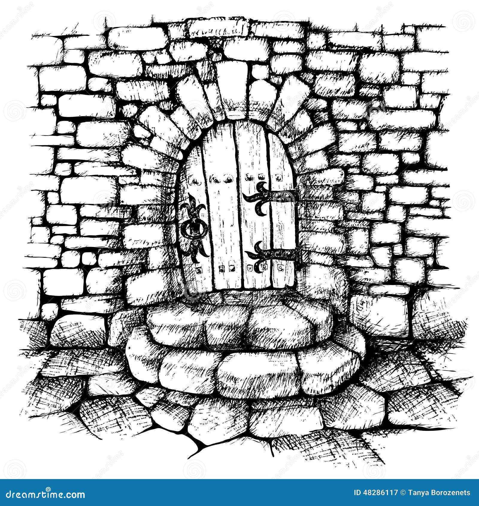 Arched Door In A Stone Wall Scatch Stock Illustration Illustration Of Architectural Gate