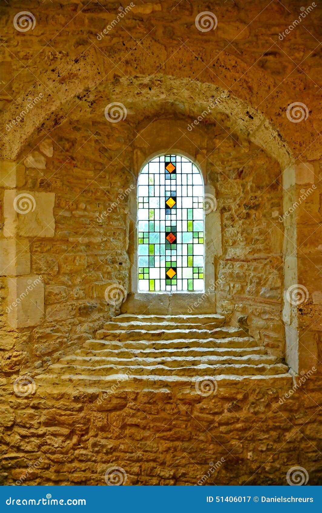 Arched Leadlight Inside Medieval French Monastery Stock Image - Image