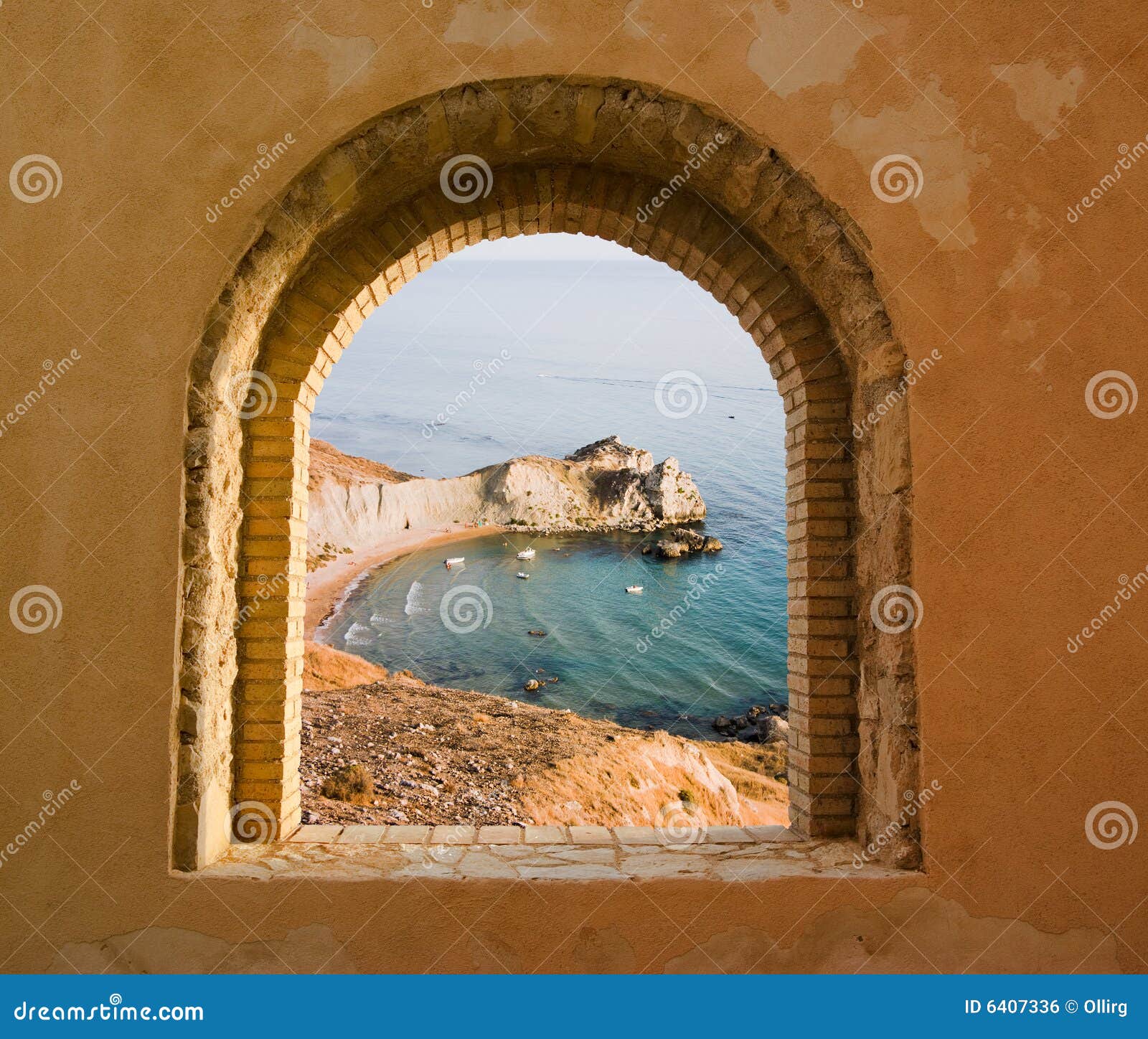 arched window landscape of a bay