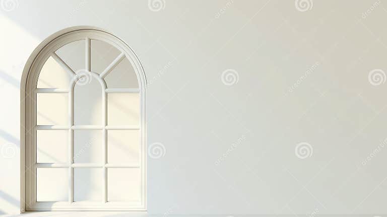 Arched Window with White Frame in a Minimalist Room. Sunlight Casts ...