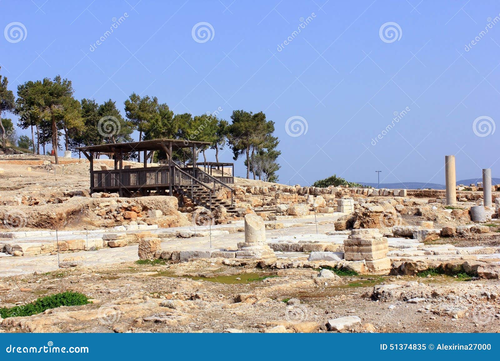 Archeologische uitgravingen, nationaal park Zippori, Galilee, Israël. De archeologische uitgravingen en de ruïnes van de oude stad van Romein en van de talmudic-era van Zippori, worden gevestigd in Lagere Galilee, Israël