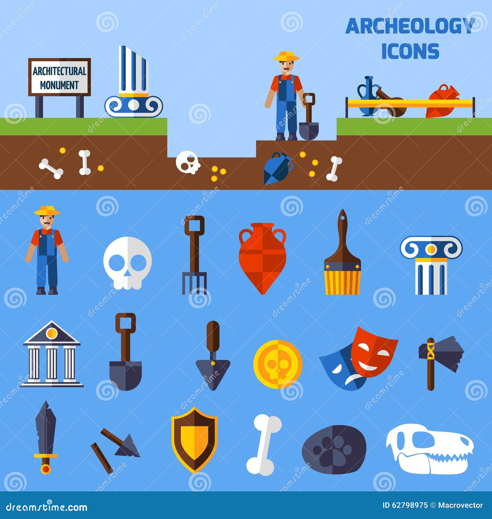 archeology icons set