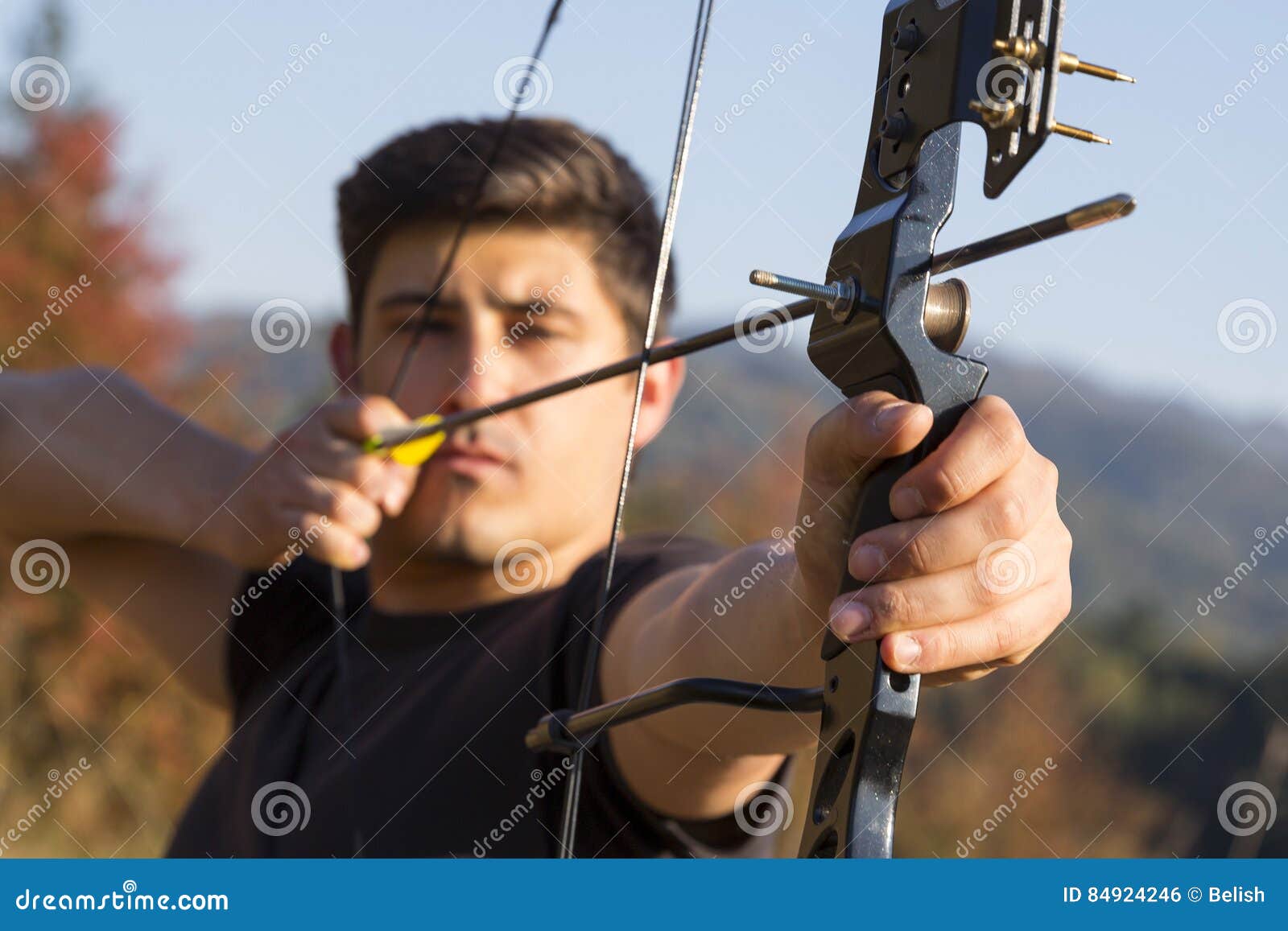 Archer Draws His Compound Bow Stock Photo Image of mental, compete