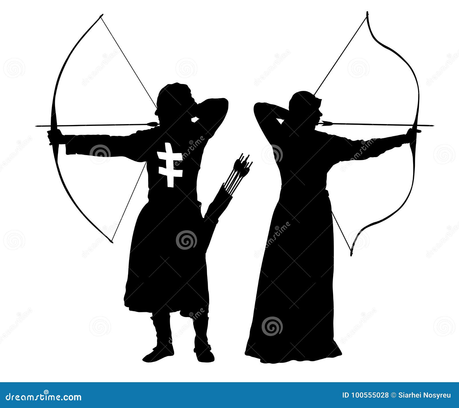 archer man and woman, bowman silhouette set .