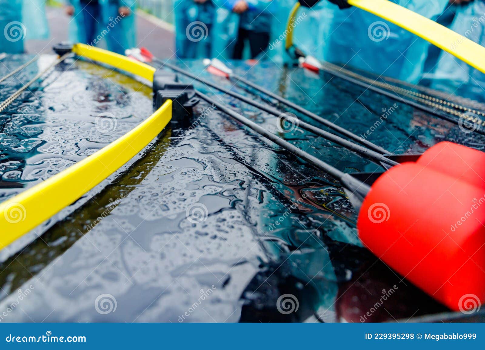 Archery with Softtipped Arrows Lying on a Table in the Rain Stock