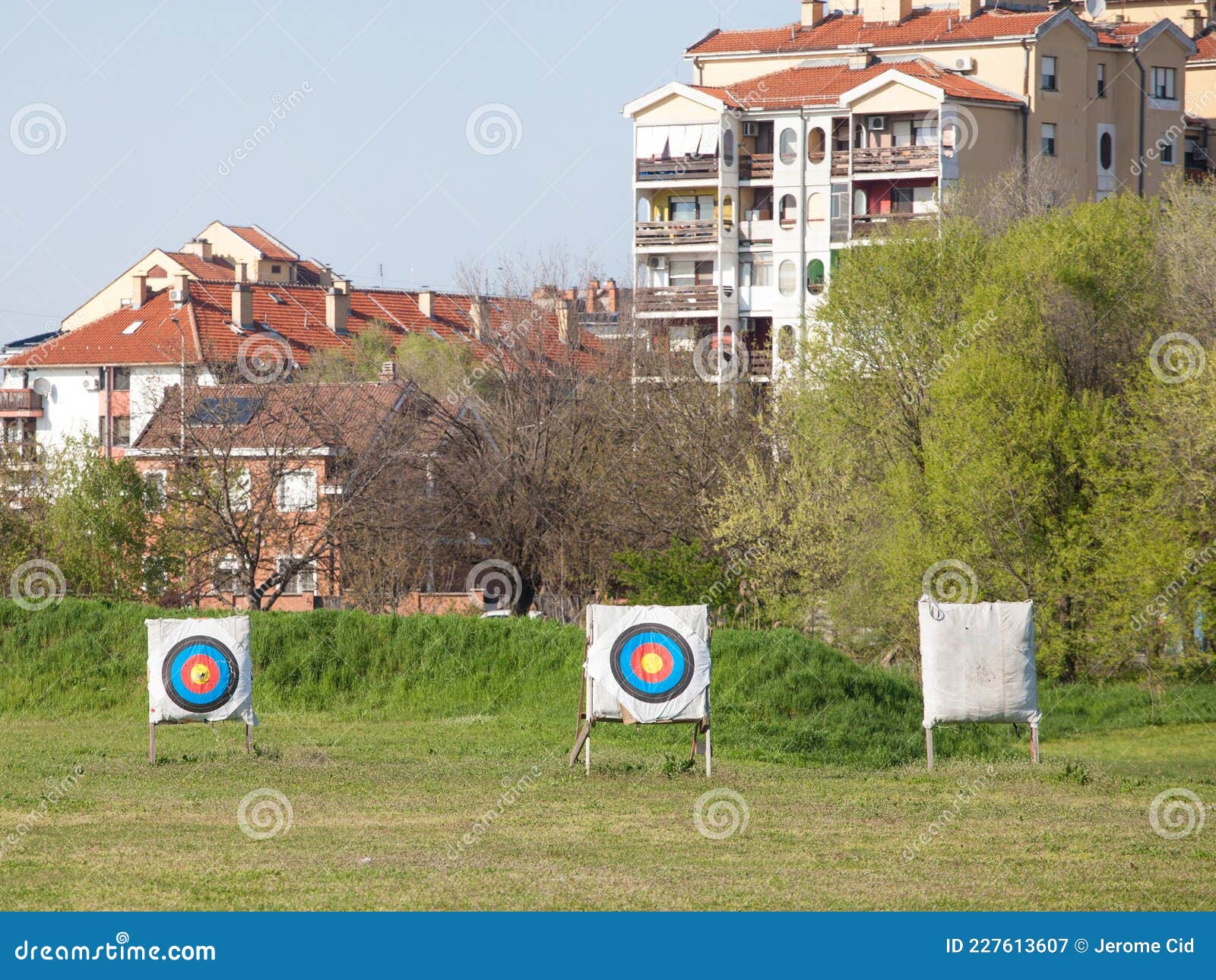 archery target, also called bullseye target, in an archers field, used for practicing archery, outdoors