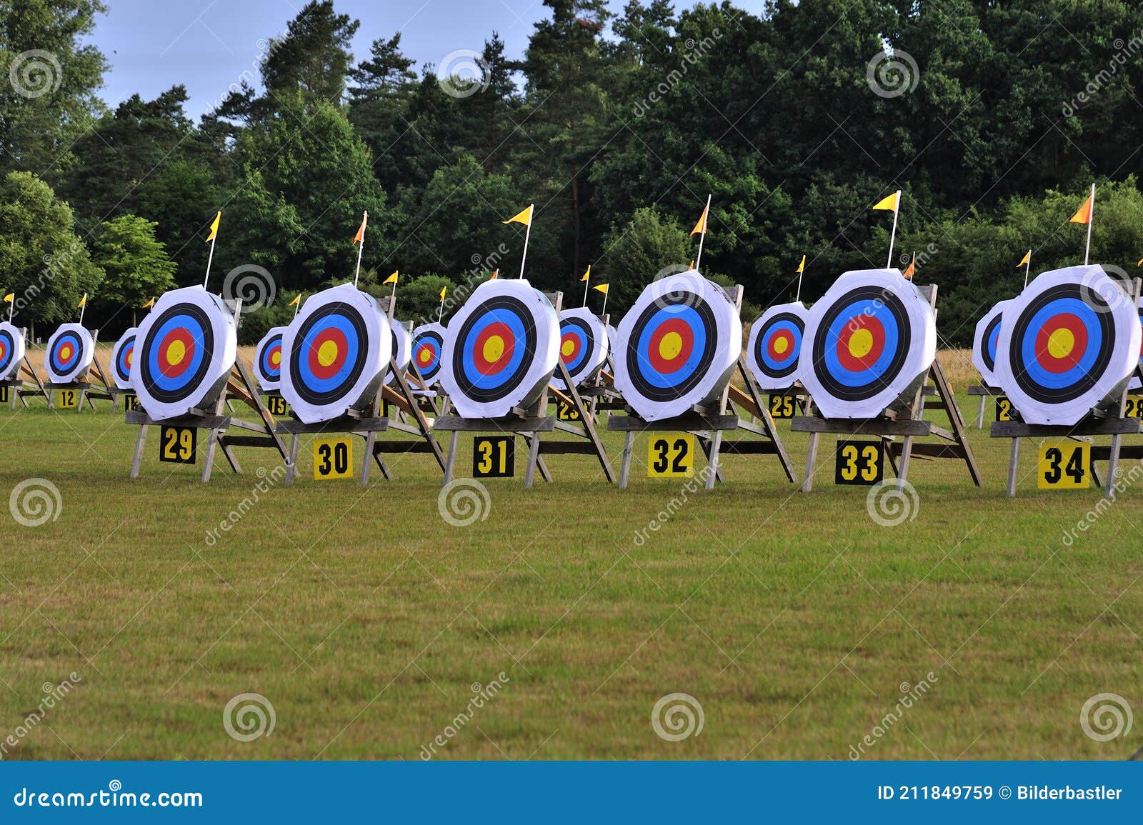 archery target field at archery championship competition shooting range