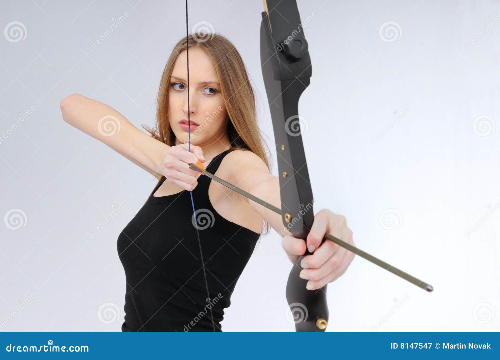Archery woman with bow stock image. Image of girl, concentration