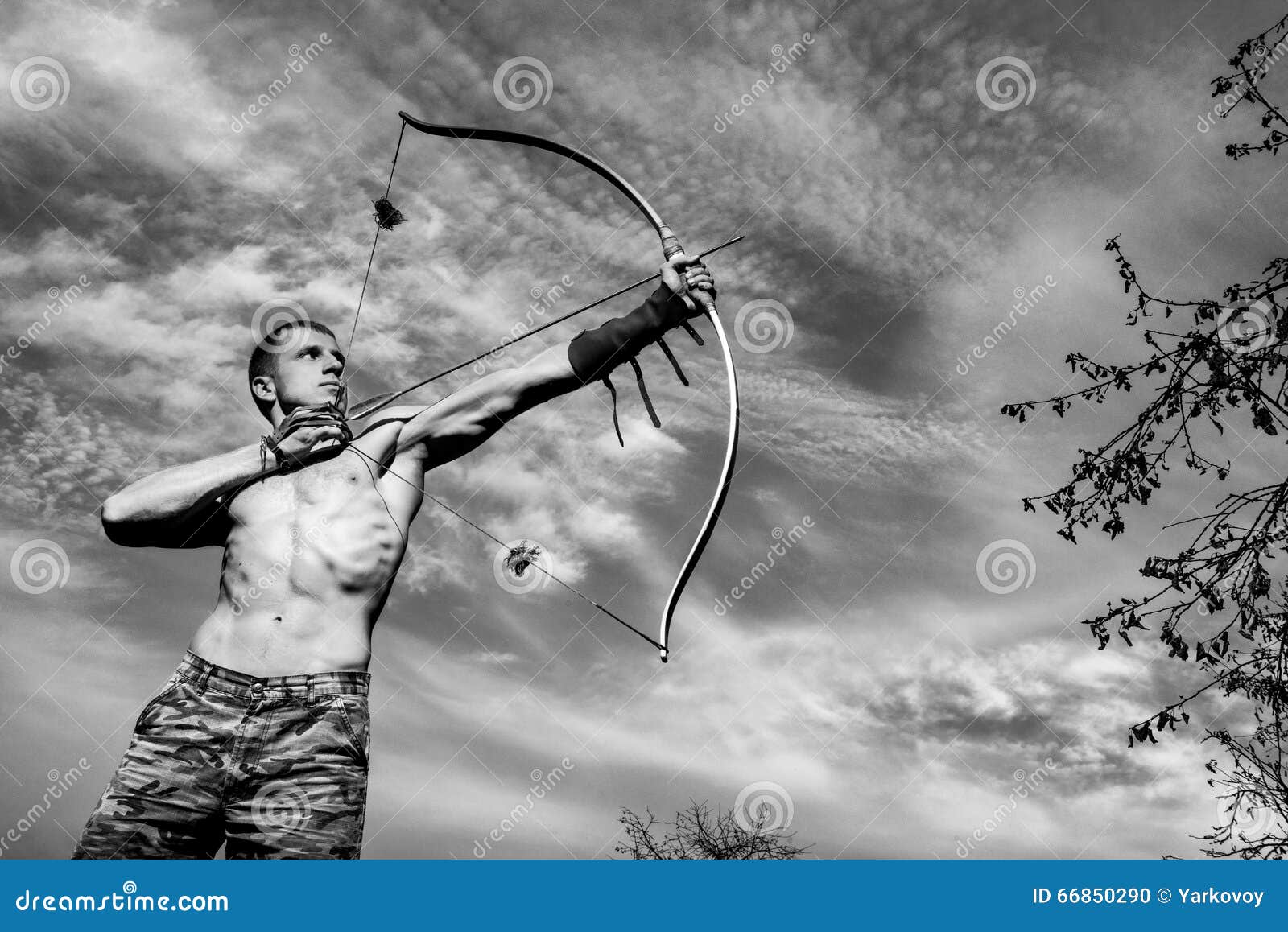 Archery. Young Archer Training with the Bow Stock Photo Image of
