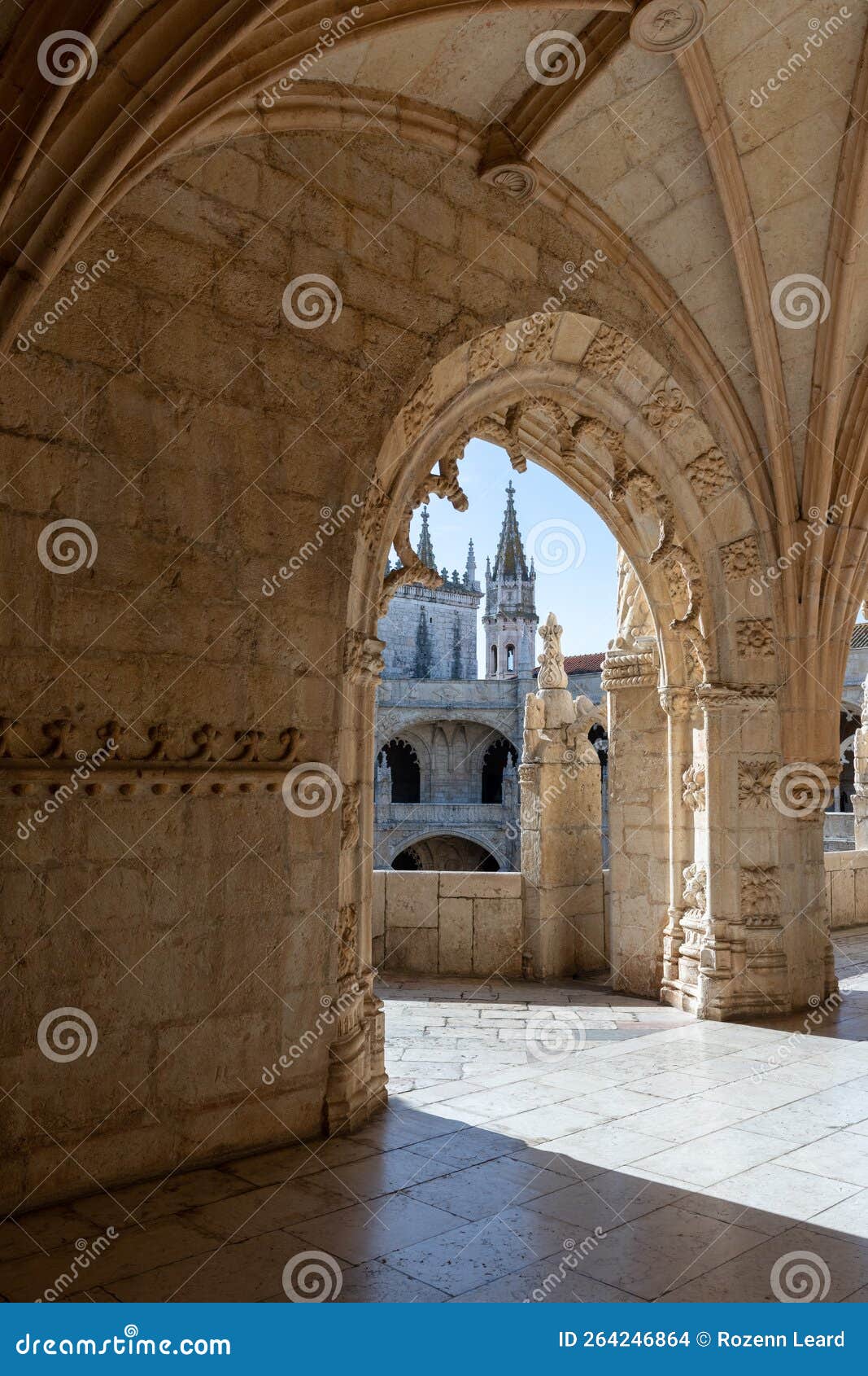 arches of jeronimos monastery gallery, belem, lisbon, portugal