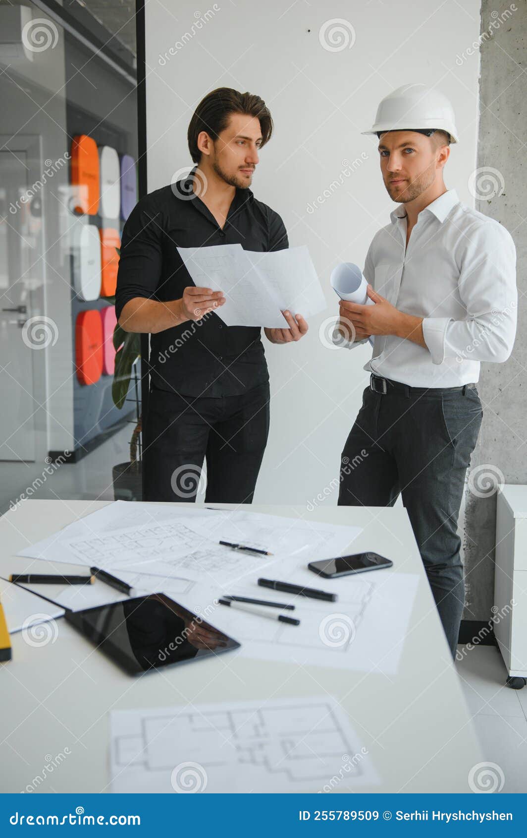 Architect Concept, Architects Working with Blueprints in the Office