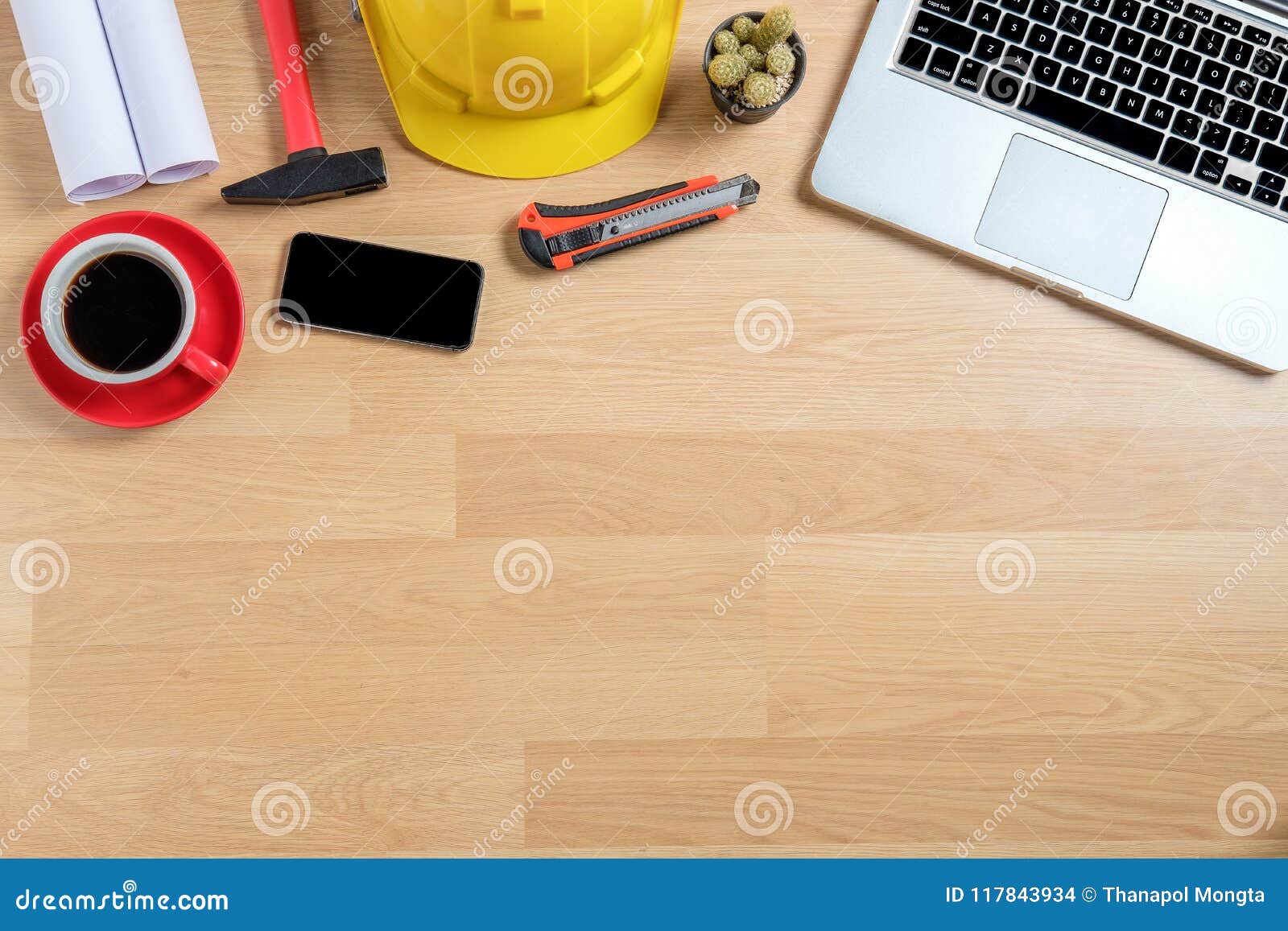 Architect Desk Project in Construction Site Stock Photo Image of