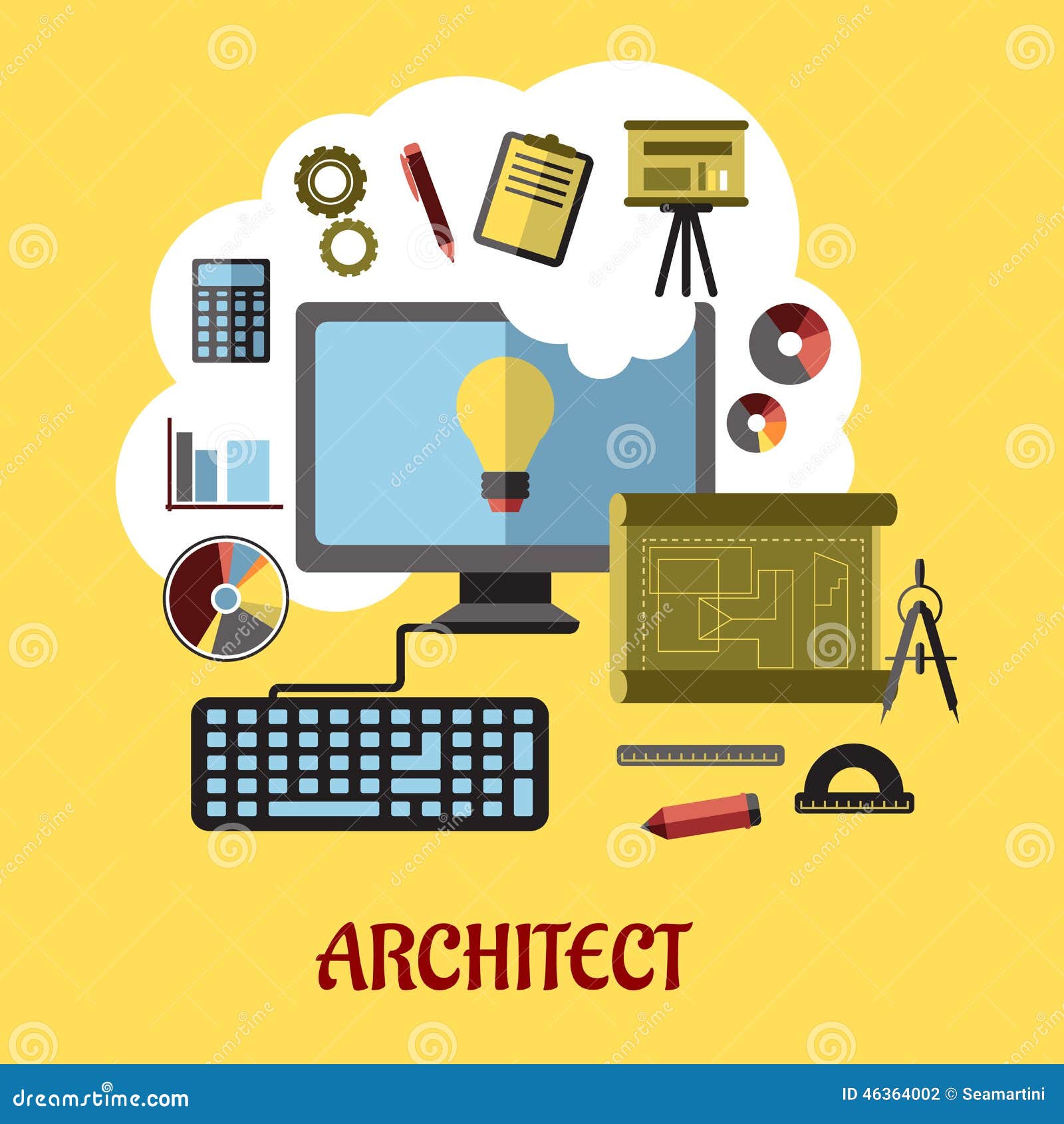 Architect or Education Concept Stock Vector Illustration of flat