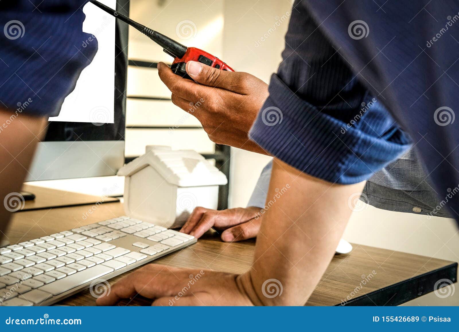 Architect Engineer Technician Talking on Radio Communication