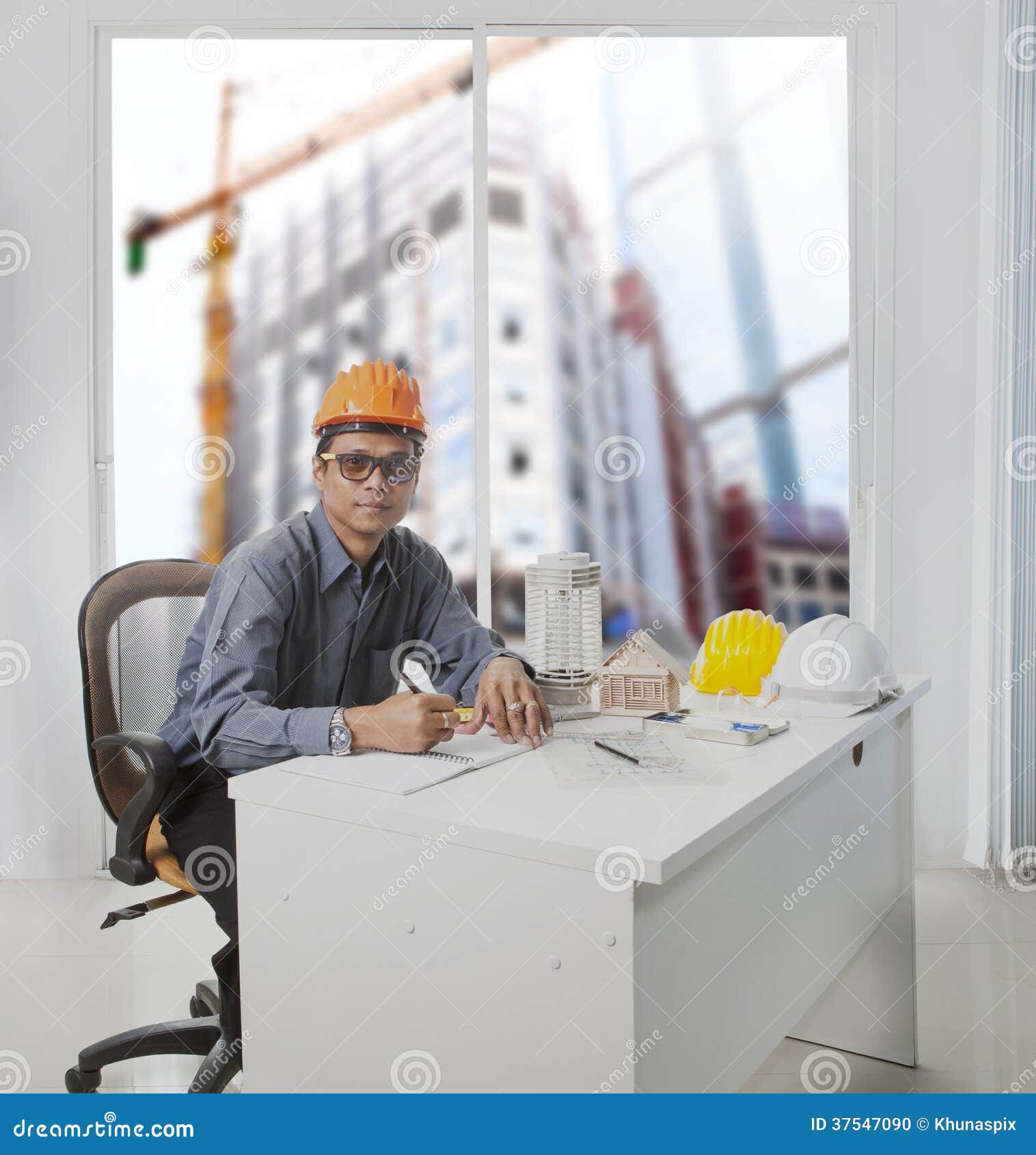 Architect Engineer Working in Office Room Against Building Construction  through Mirror Window Use for Architecture and Stock Photo - Image of  design, contractor: 37547090