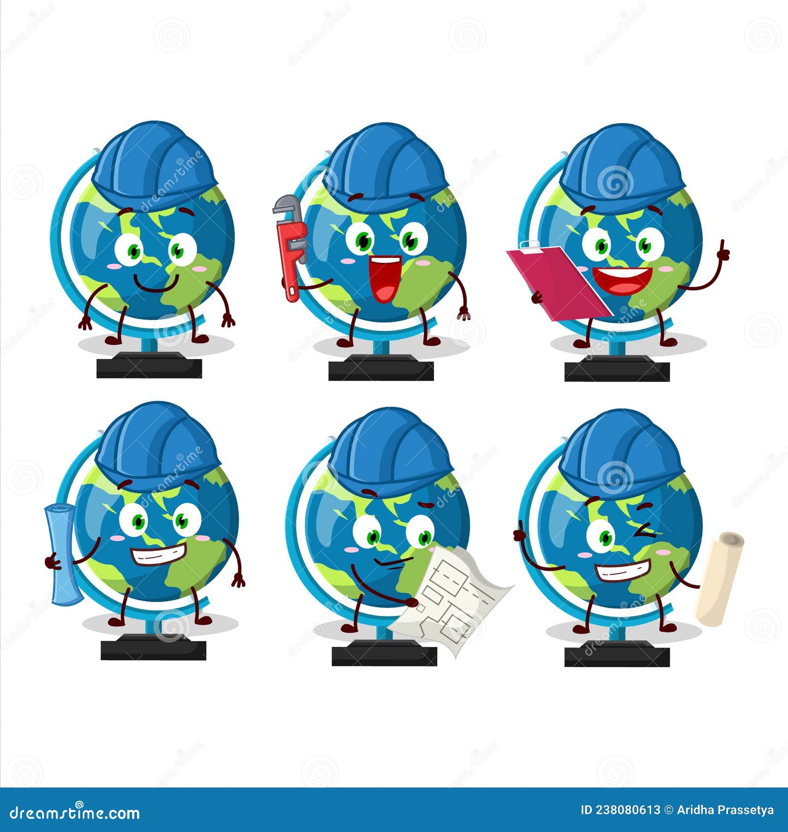 architect globe ball cute mascot character with pliers