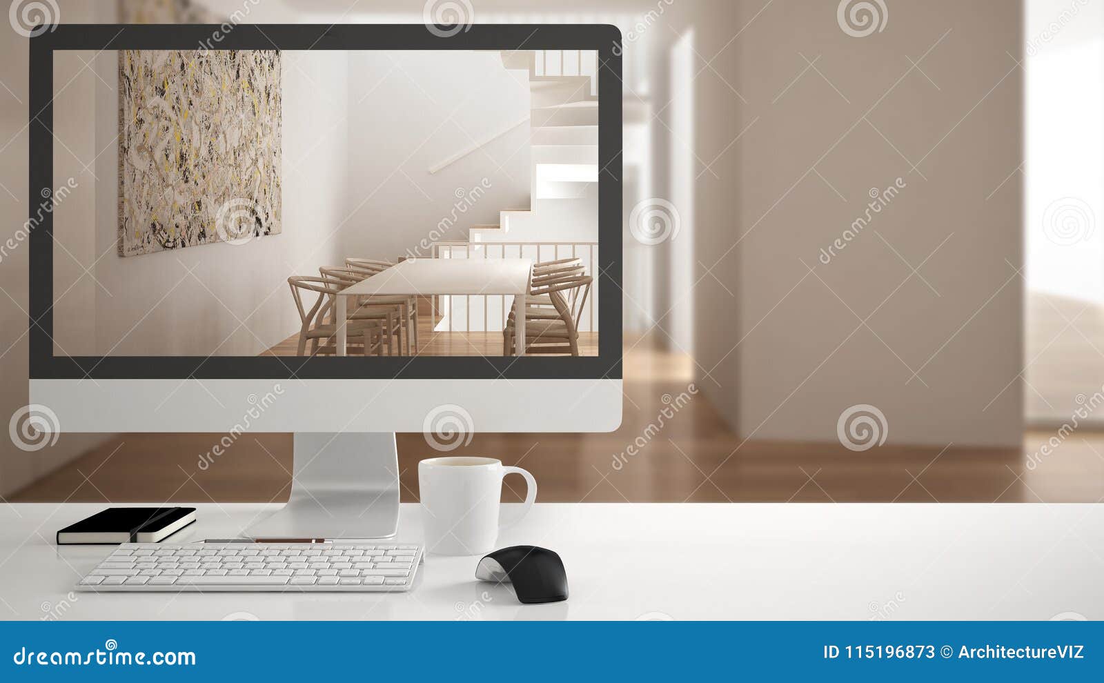 Architect House Project Concept Desktop Computer On White Work