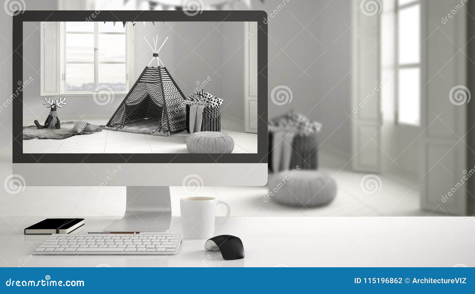 Architect House Project Concept Desktop Computer On White Work
