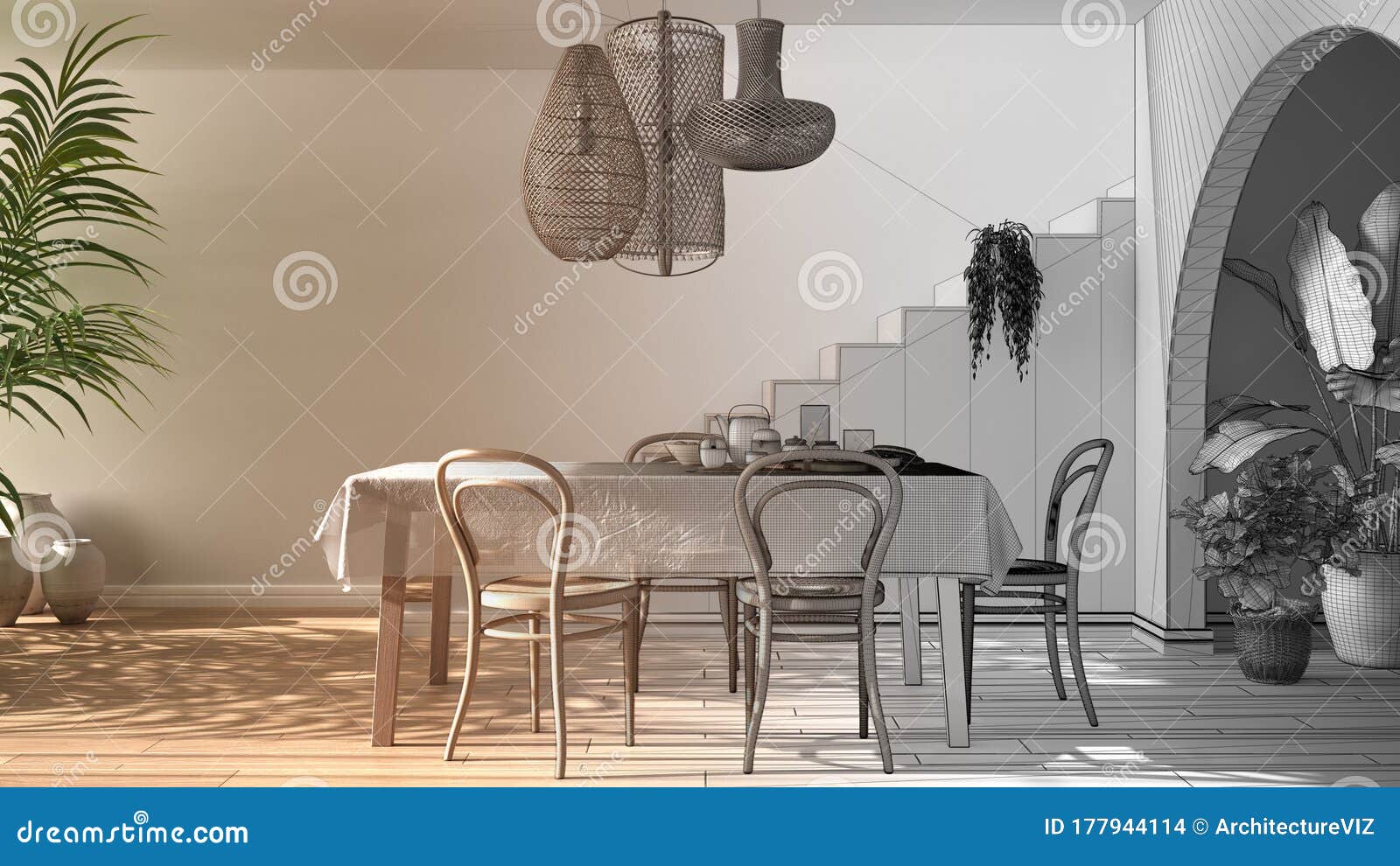 Modest retro kitchen table chairs Architect Interior Designer Concept Unfinished Project That Becomes Real Retro Dining Room With Table And Chairs Breakfast Stock Illustration Of Inspiration 177944114