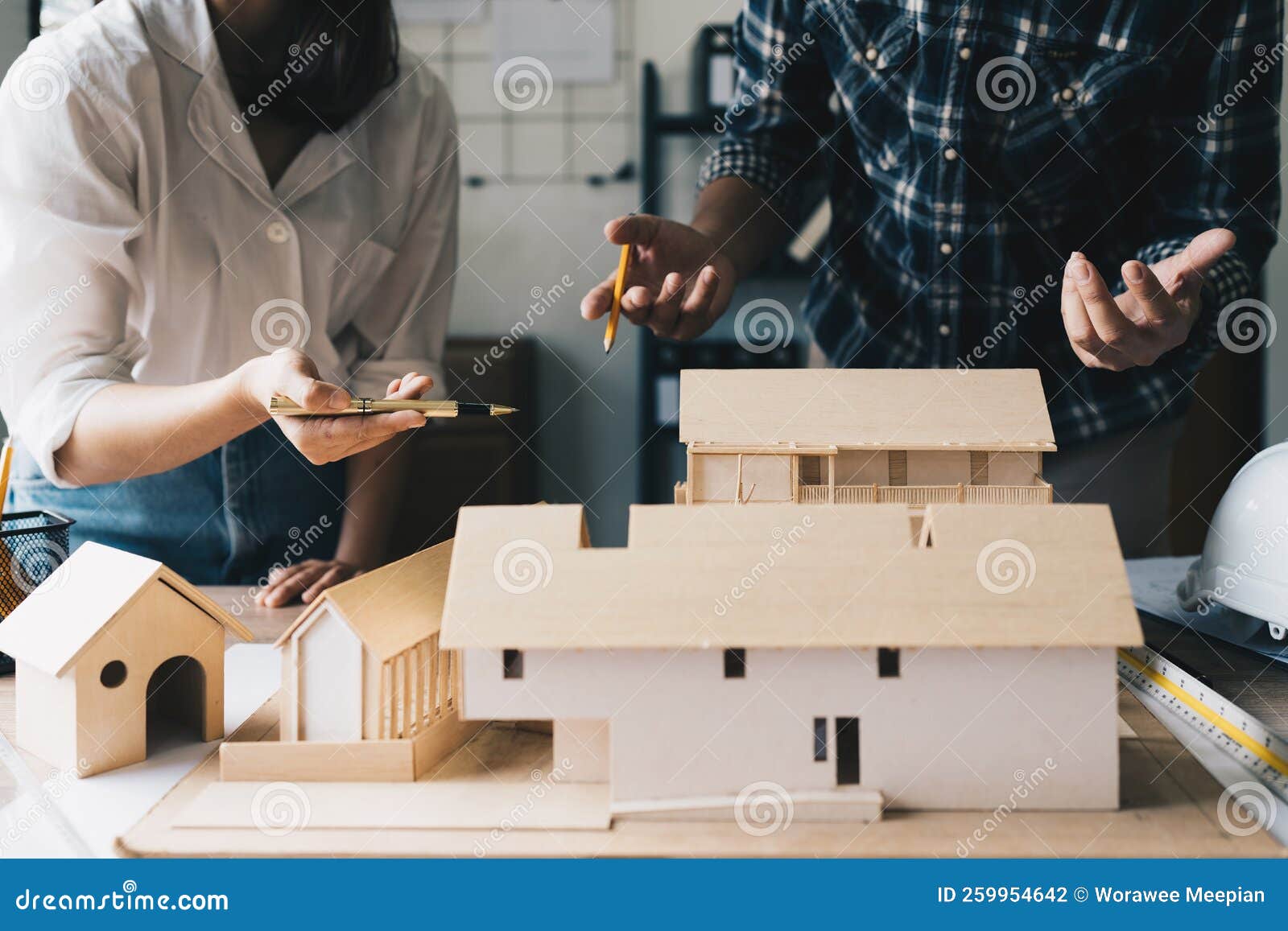 Architect Man Working with Blueprints for Architectural Plan, Engineer