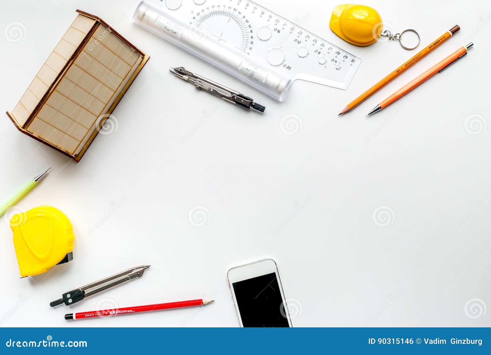 Architect Office in Profession Concept on Desk Background Top View Mock Up  Stock Photo - Image of contructor, measure: 90315146
