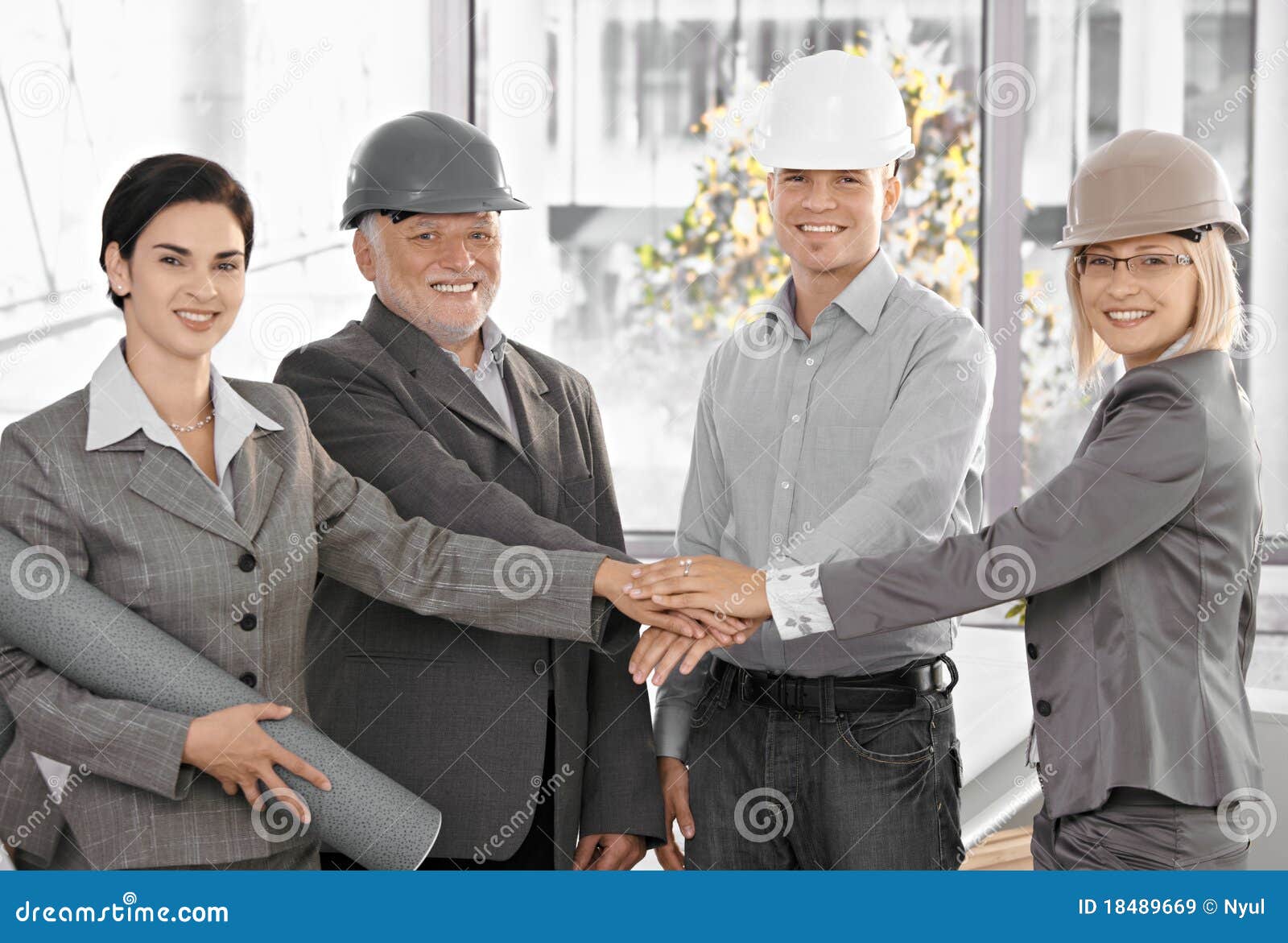Architect Team in Office Holding Hands in Unity Stock Image Image of