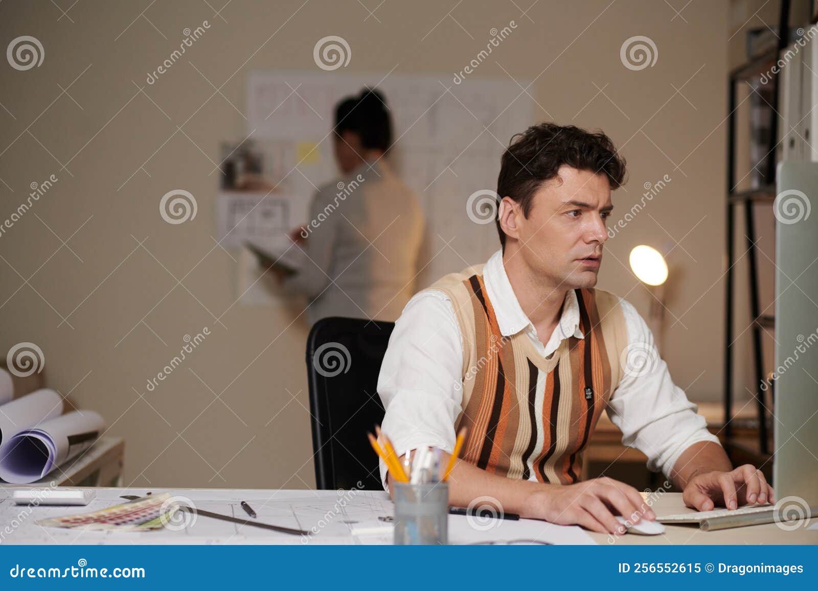 Architect Working on Computer Stock Image - Image of blueprint ...