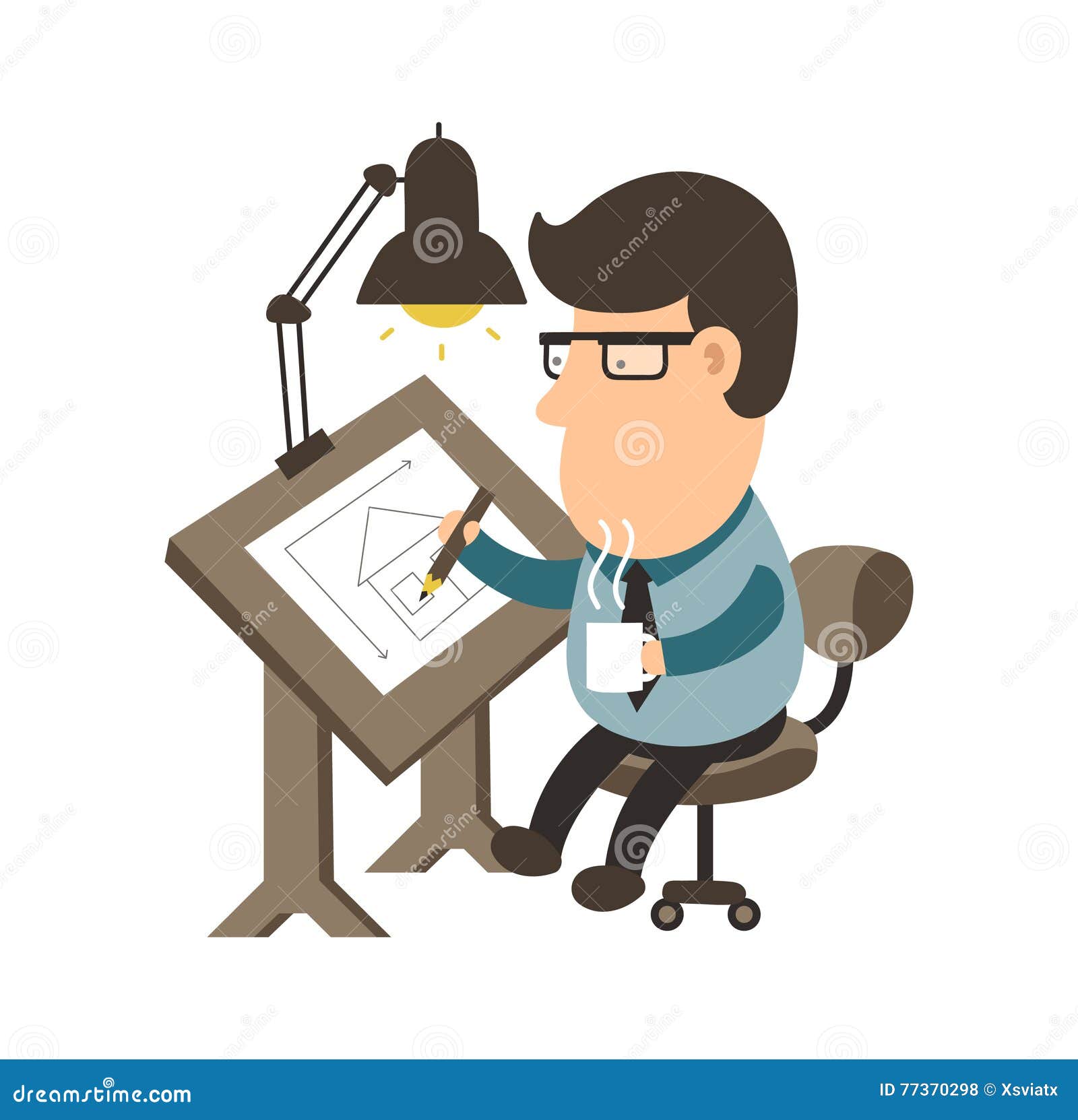 architect working desk house project draftsman flat illustration character design white background 77370298