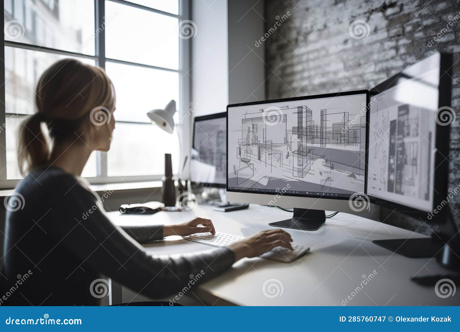 An Architect Works on a Computer on a Project of a Modern Building ...