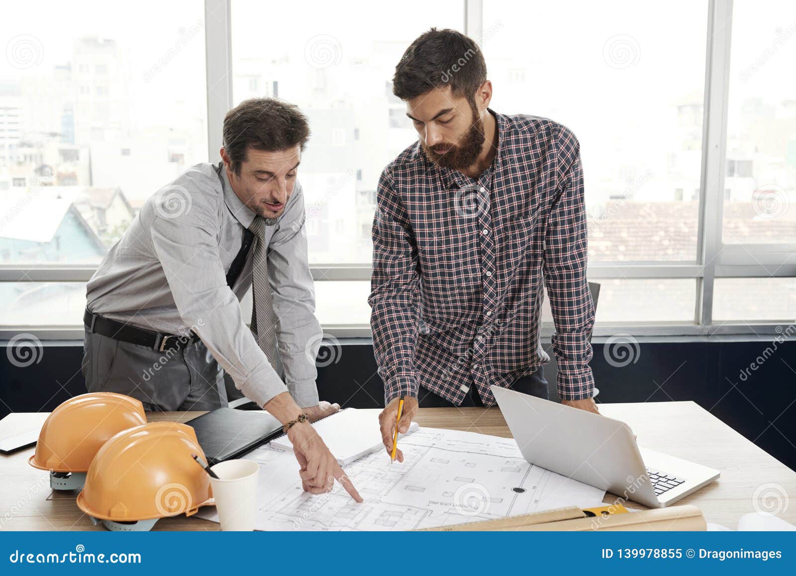 Architects Working on Blueprint Stock Image Image of blueprint, male