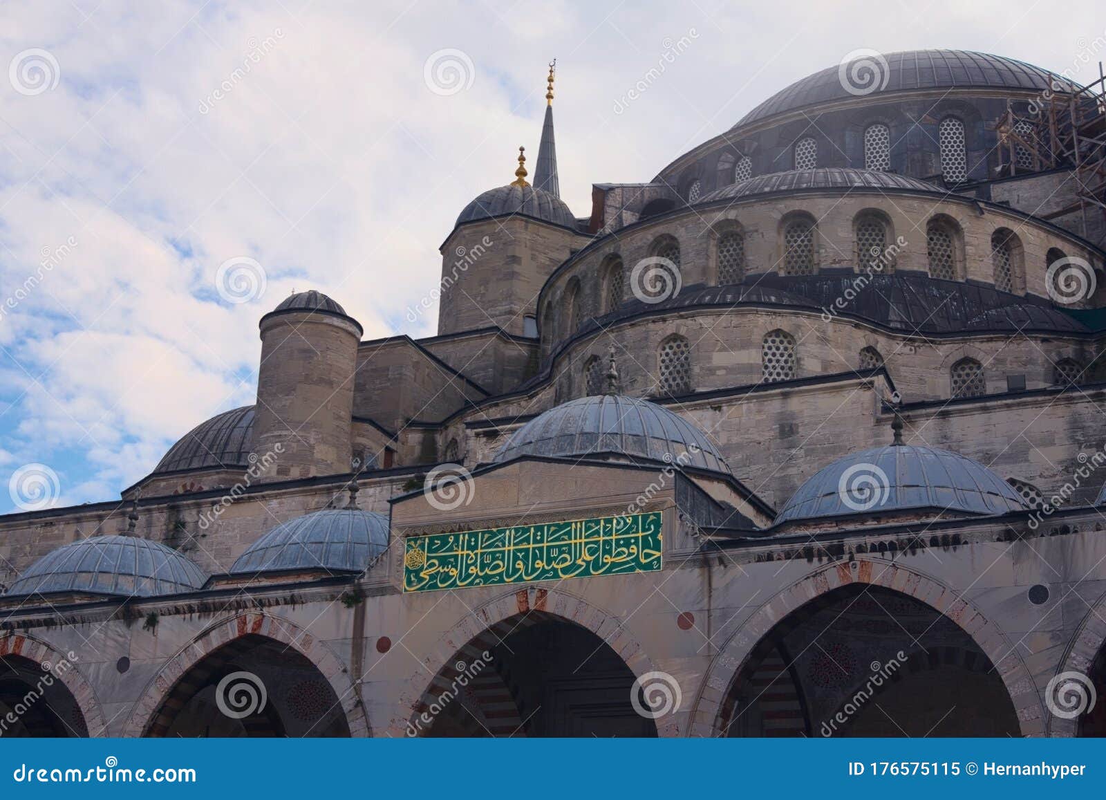 architectural detail of the blue mosque of sultanahmed, in istanbul, turkey. low angle view