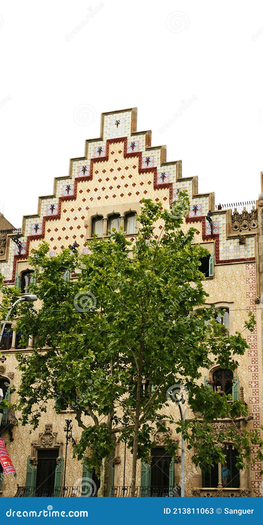 architectural detail of the upper part of the facade of the casa ametller on paseo de gracia in barcelona