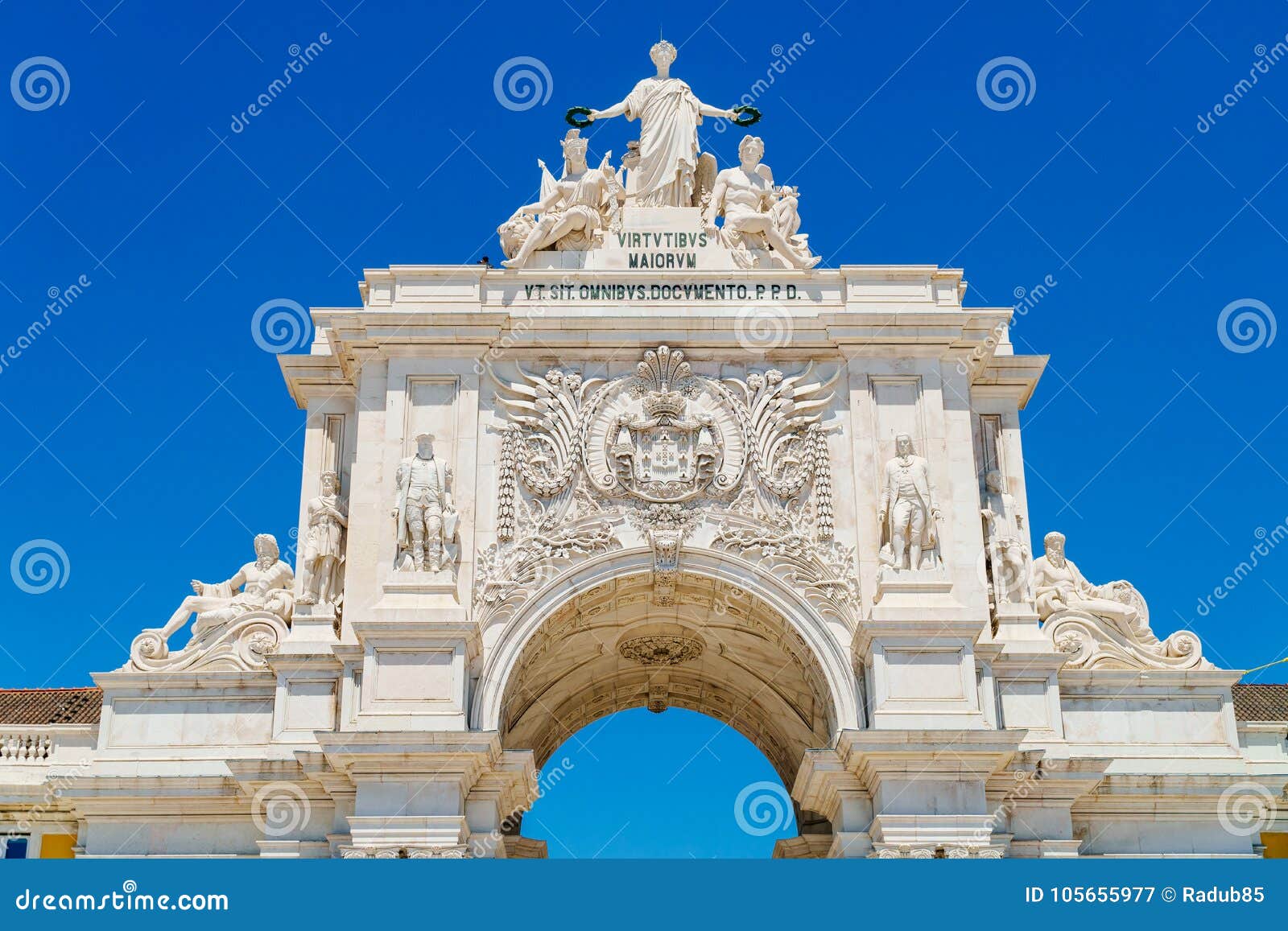 architectural details of rua augusta arch in lisbon city of portugal